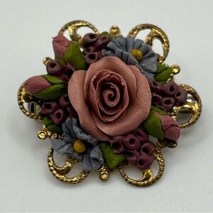 Vintage Floral Porcelain Rose Brooch Pin – Handcrafted Details